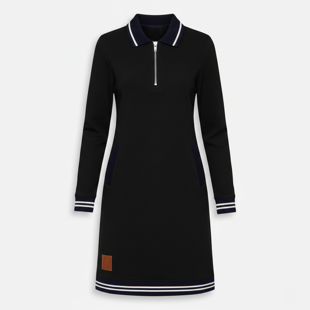 Shift Dress Women's Polo Collar Long Sleeve Half-Zip