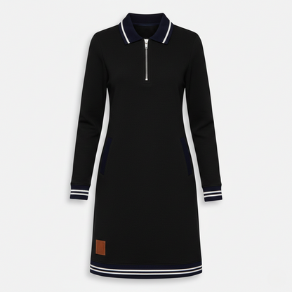 Shift Dress Women's Polo Collar Long Sleeve Half-Zip