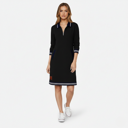 Shift Dress Women's Polo Collar Long Sleeve Half-Zip