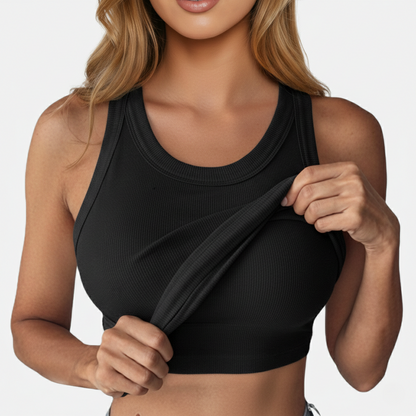 Tank Top Women's Round Neck Ribbed with Built-in Bra
