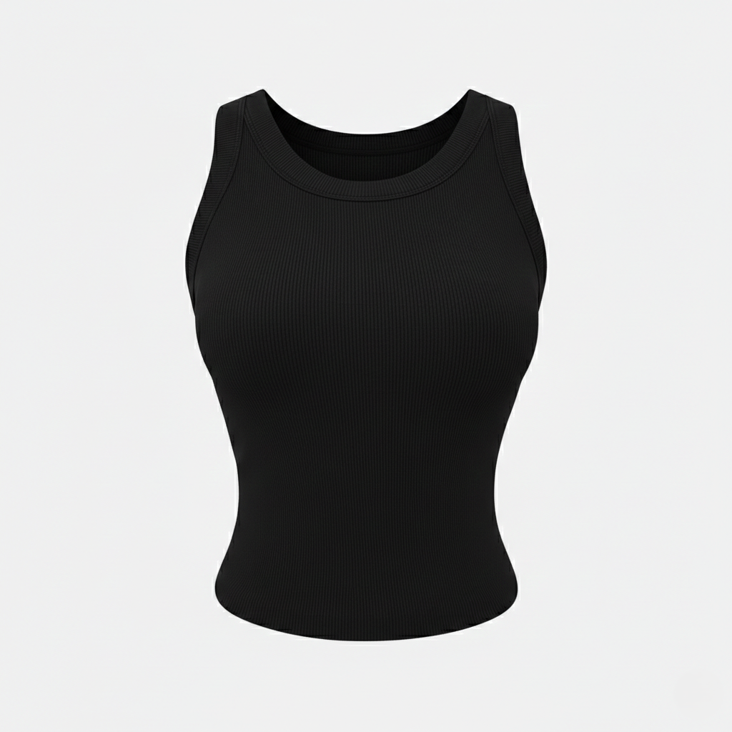 Tank Top Women's Round Neck Ribbed with Built-in Bra