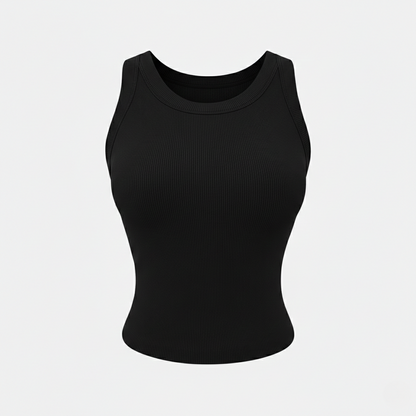 Tank Top Women's Round Neck Ribbed with Built-in Bra
