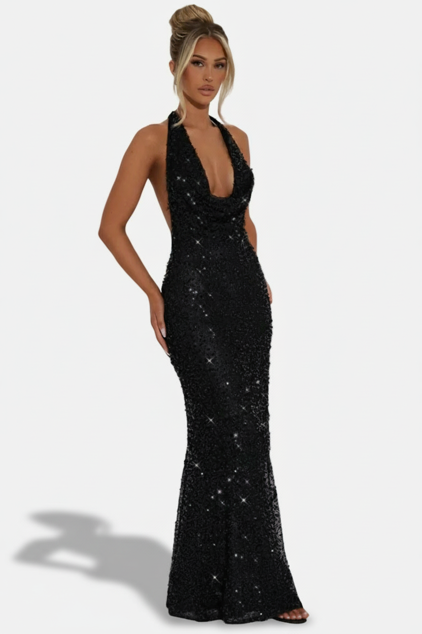 Mavenburry | Women’s Open Back Halter Maxi Dress