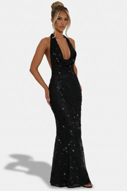 Mavenburry | Women’s Open Back Halter Maxi Dress