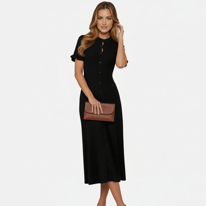 Mavenburry | Women’s Button-Front Ribbed Knit Long Midi Dress