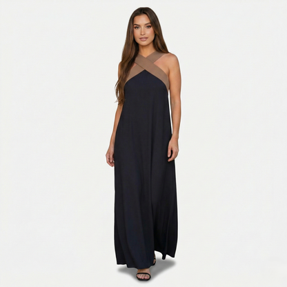 Maxi Dress Women's Color Block Crossover Neckline Sleeveless