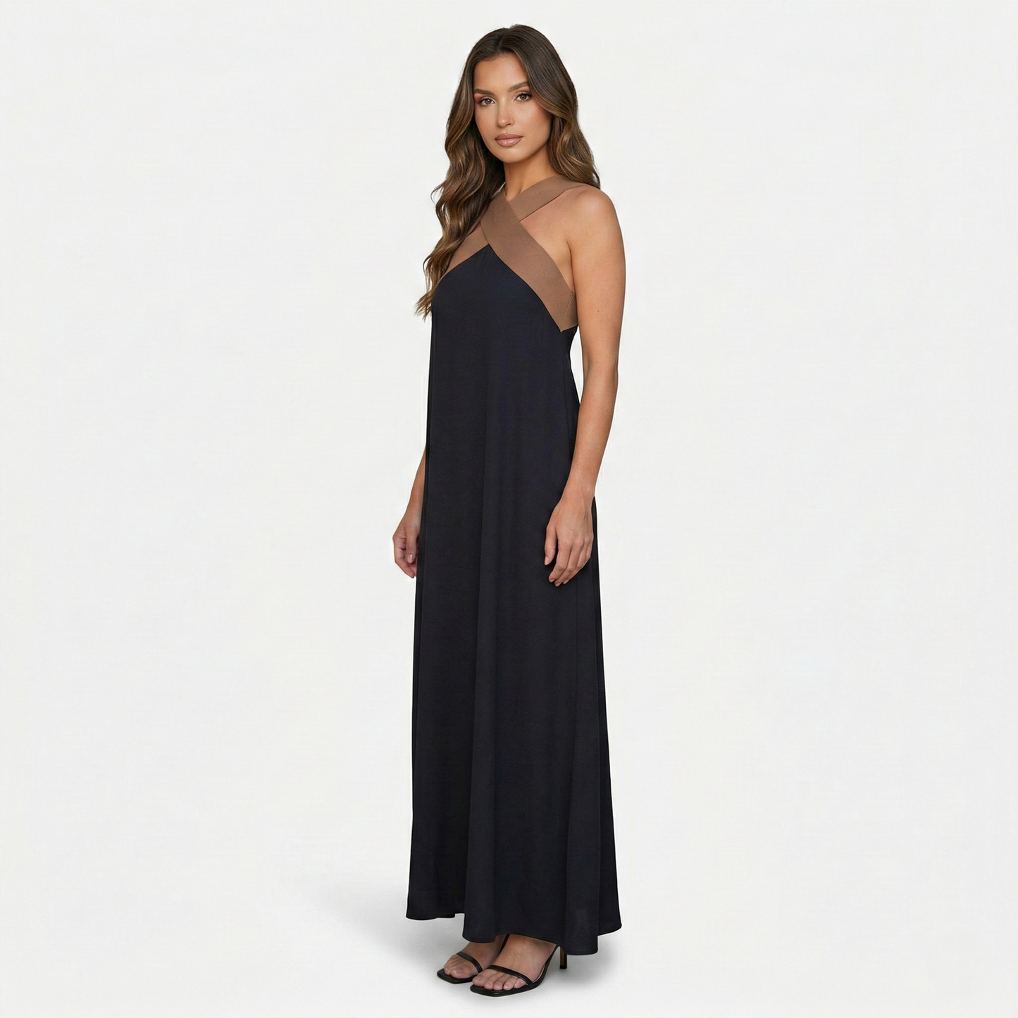 Maxi Dress Women's Color Block Crossover Neckline Sleeveless