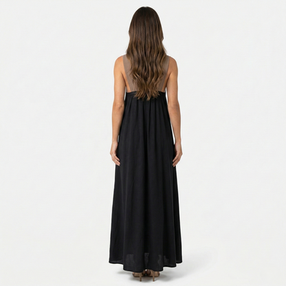 Maxi Dress Women's Color Block Crossover Neckline Sleeveless