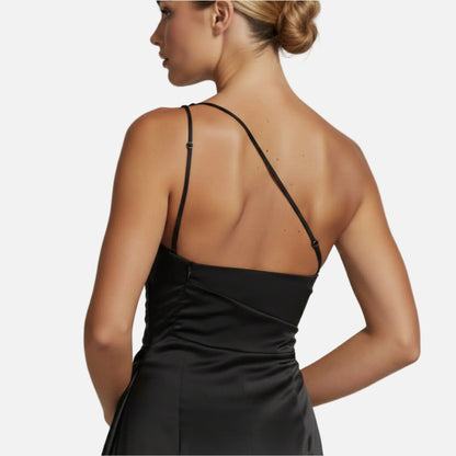 Maxi Dress Women's One Shoulder Satin Slit