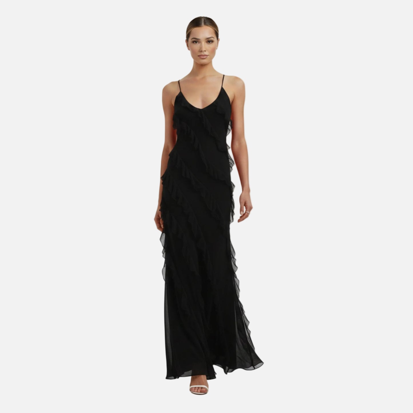 Maxi Dress Women's Chiffon Ruffle Spaghetti Strap