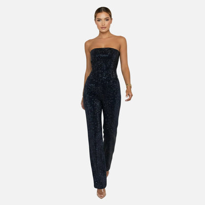 Strapless Vest Top and Straight Leg Pants Set Women’s Sequin Embellished