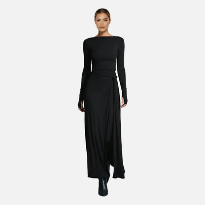 Wrap Maxi Dress Women's Long Sleeve Boat Neck