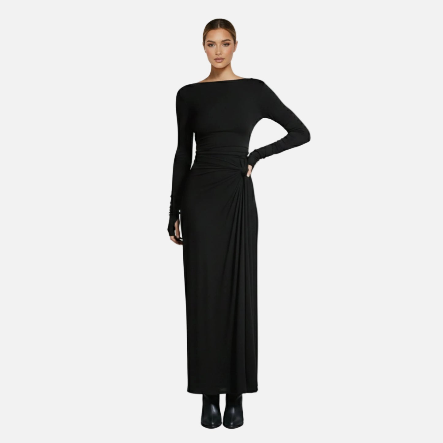 Wrap Maxi Dress Women's Long Sleeve Boat Neck