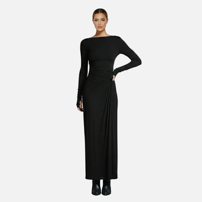 Wrap Maxi Dress Women's Long Sleeve Boat Neck