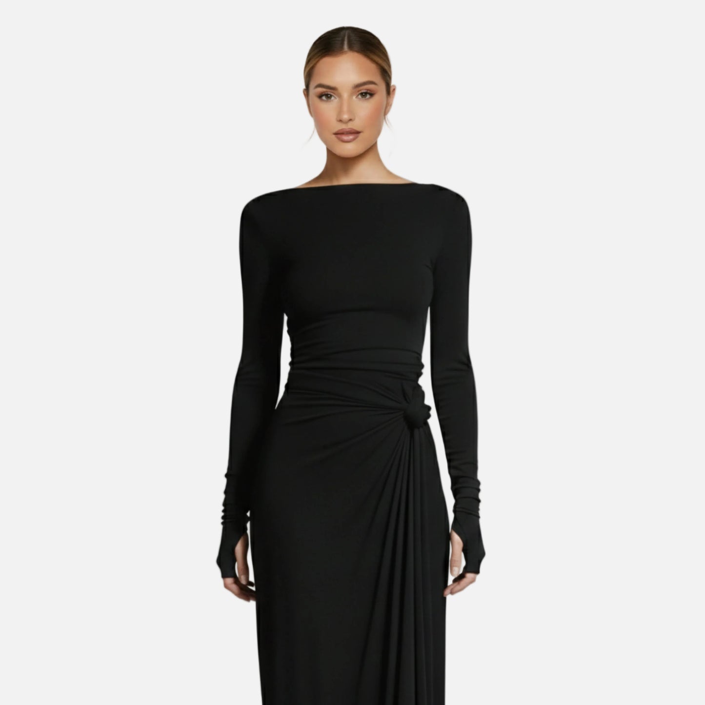 Wrap Maxi Dress Women's Long Sleeve Boat Neck