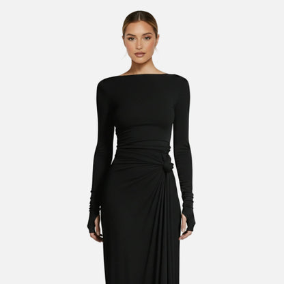 Wrap Maxi Dress Women's Long Sleeve Boat Neck