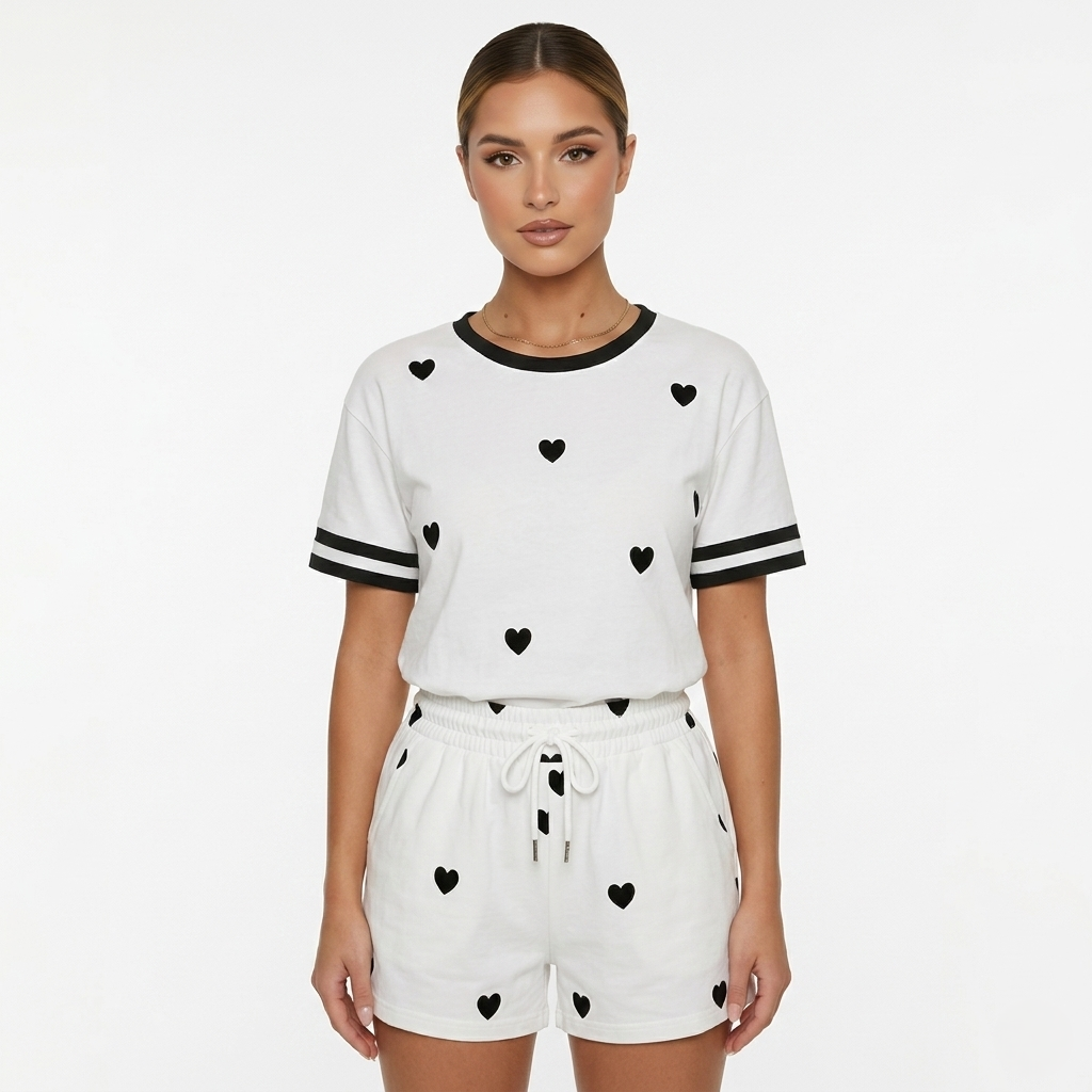 Loungewear Set Women's T-shirt and Drawstring Shorts Print