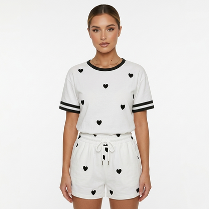 Loungewear Set Women's T-shirt and Drawstring Shorts Print