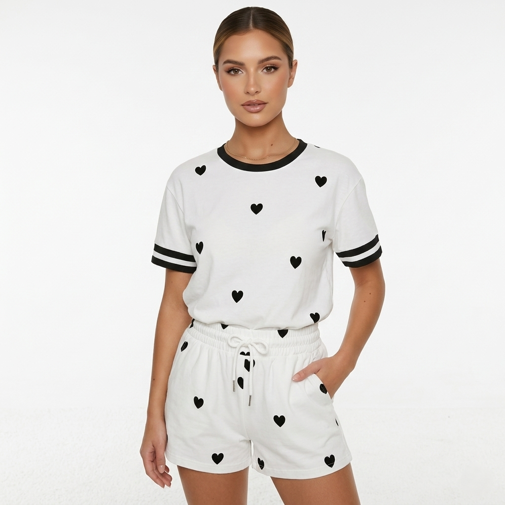 Loungewear Set Women's T-shirt and Drawstring Shorts Print