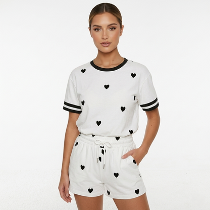 Loungewear Set Women's T-shirt and Drawstring Shorts Print