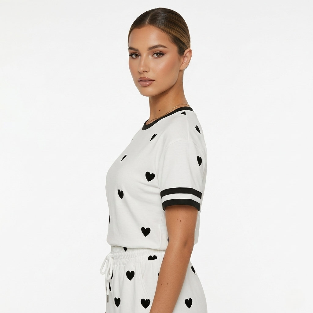 Loungewear Set Women's T-shirt and Drawstring Shorts Print