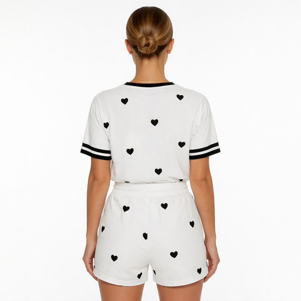 Loungewear Set Women's T-shirt and Drawstring Shorts Print