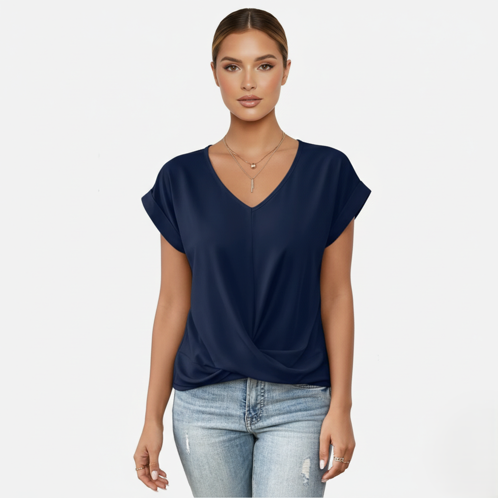 Blouse Women's V-neck Short Sleeve Twist Front