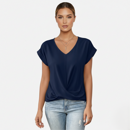 Blouse Women's V-neck Short Sleeve Twist Front