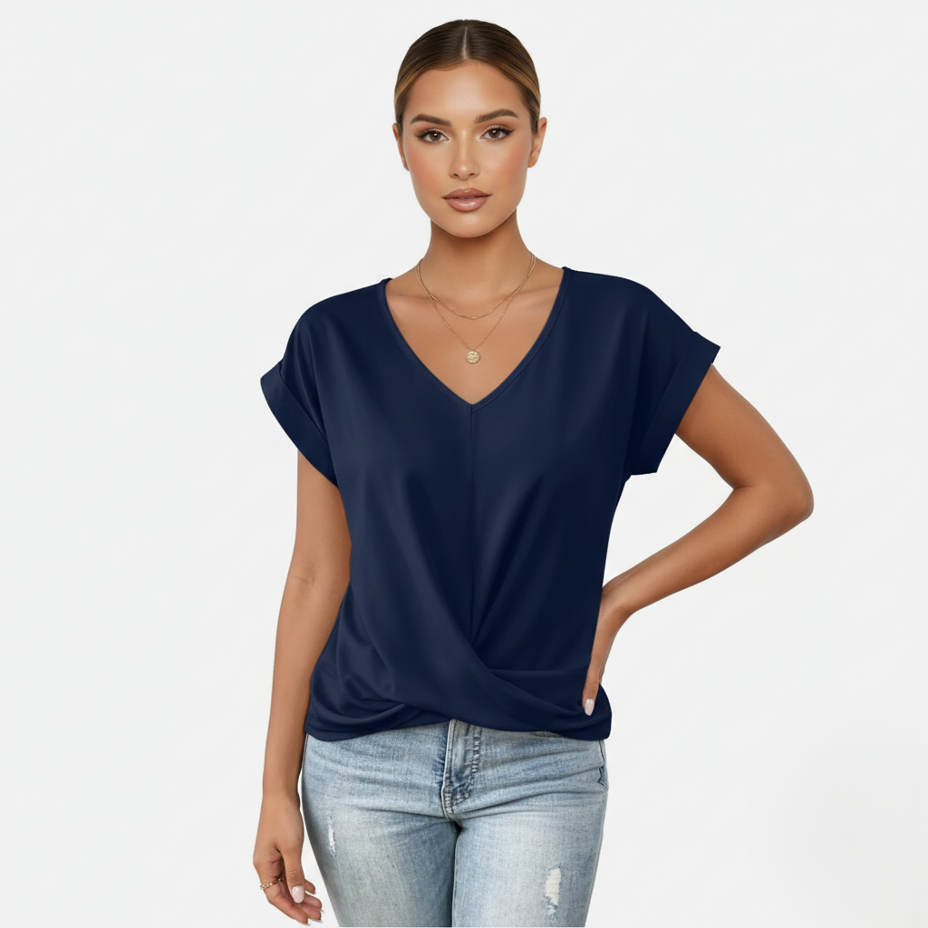 Blouse Women's V-neck Short Sleeve Twist Front