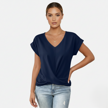Blouse Women's V-neck Short Sleeve Twist Front