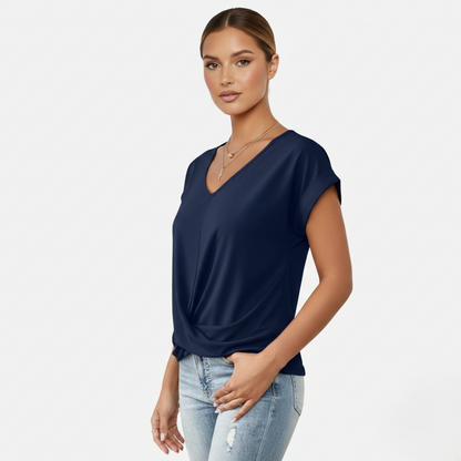 Blouse Women's V-neck Short Sleeve Twist Front