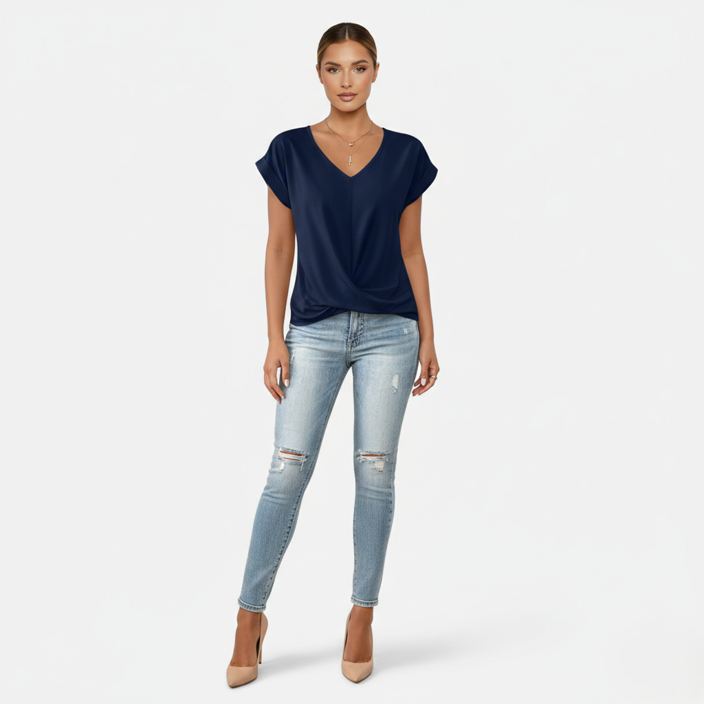Blouse Women's V-neck Short Sleeve Twist Front