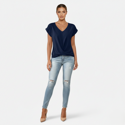 Blouse Women's V-neck Short Sleeve Twist Front