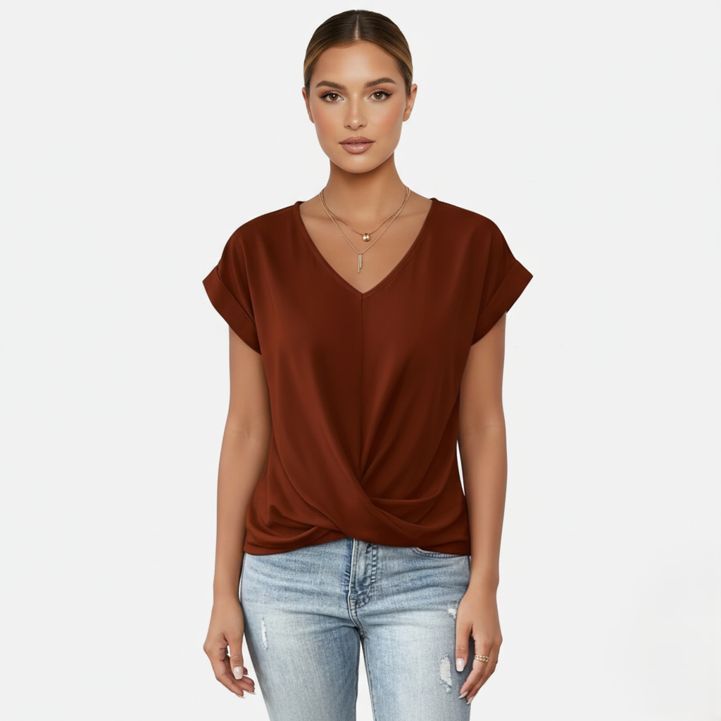 Blouse Women's V-neck Short Sleeve Twist Front
