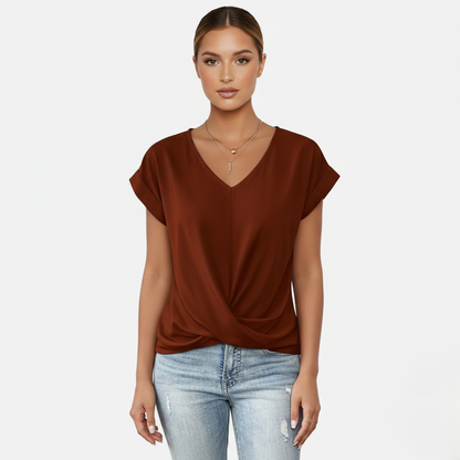 Blouse Women's V-neck Short Sleeve Twist Front