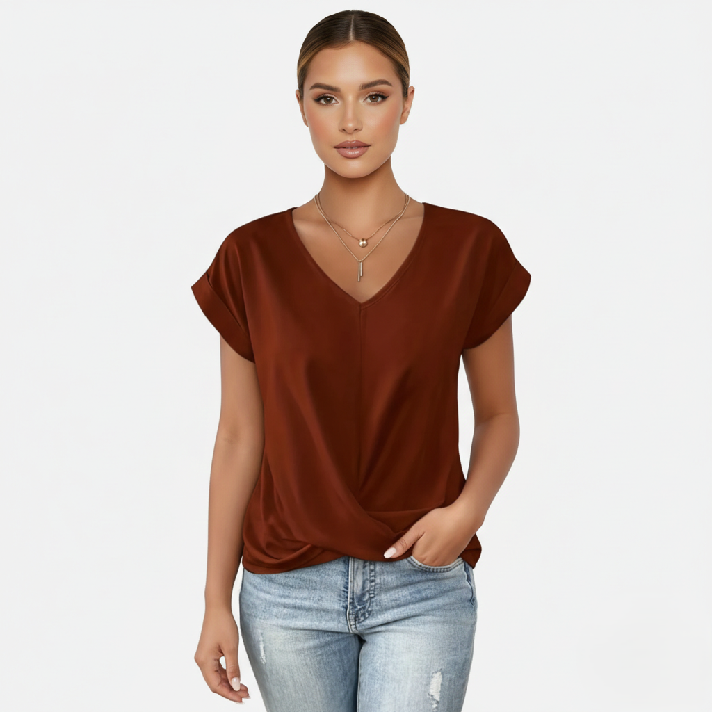 Blouse Women's V-neck Short Sleeve Twist Front