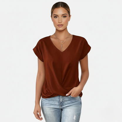 Blouse Women's V-neck Short Sleeve Twist Front