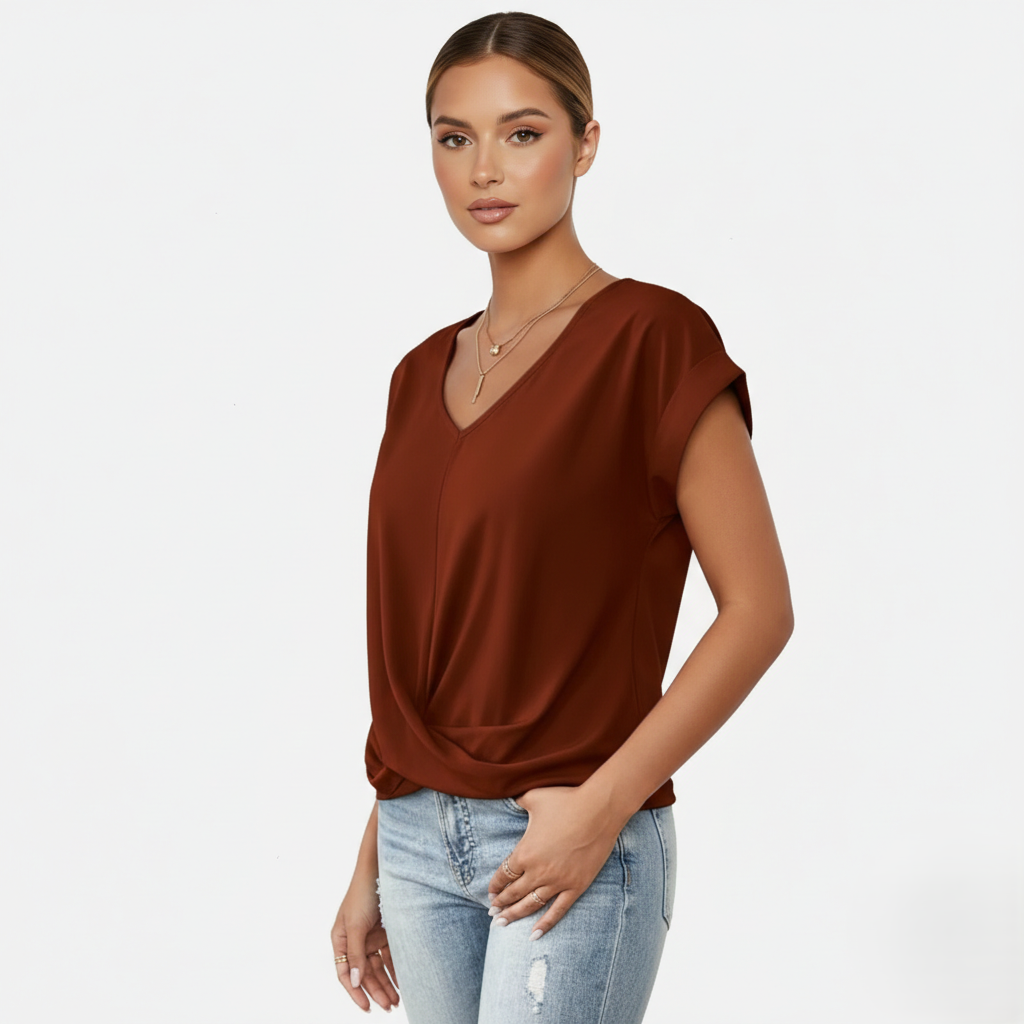 Blouse Women's V-neck Short Sleeve Twist Front