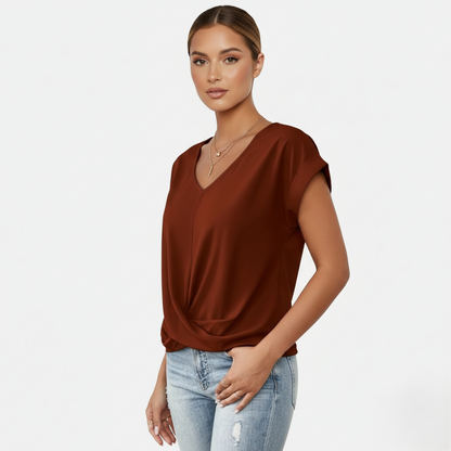 Blouse Women's V-neck Short Sleeve Twist Front