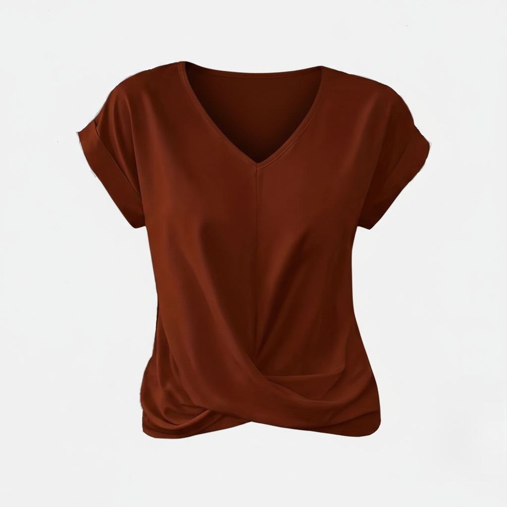 Blouse Women's V-neck Short Sleeve Twist Front