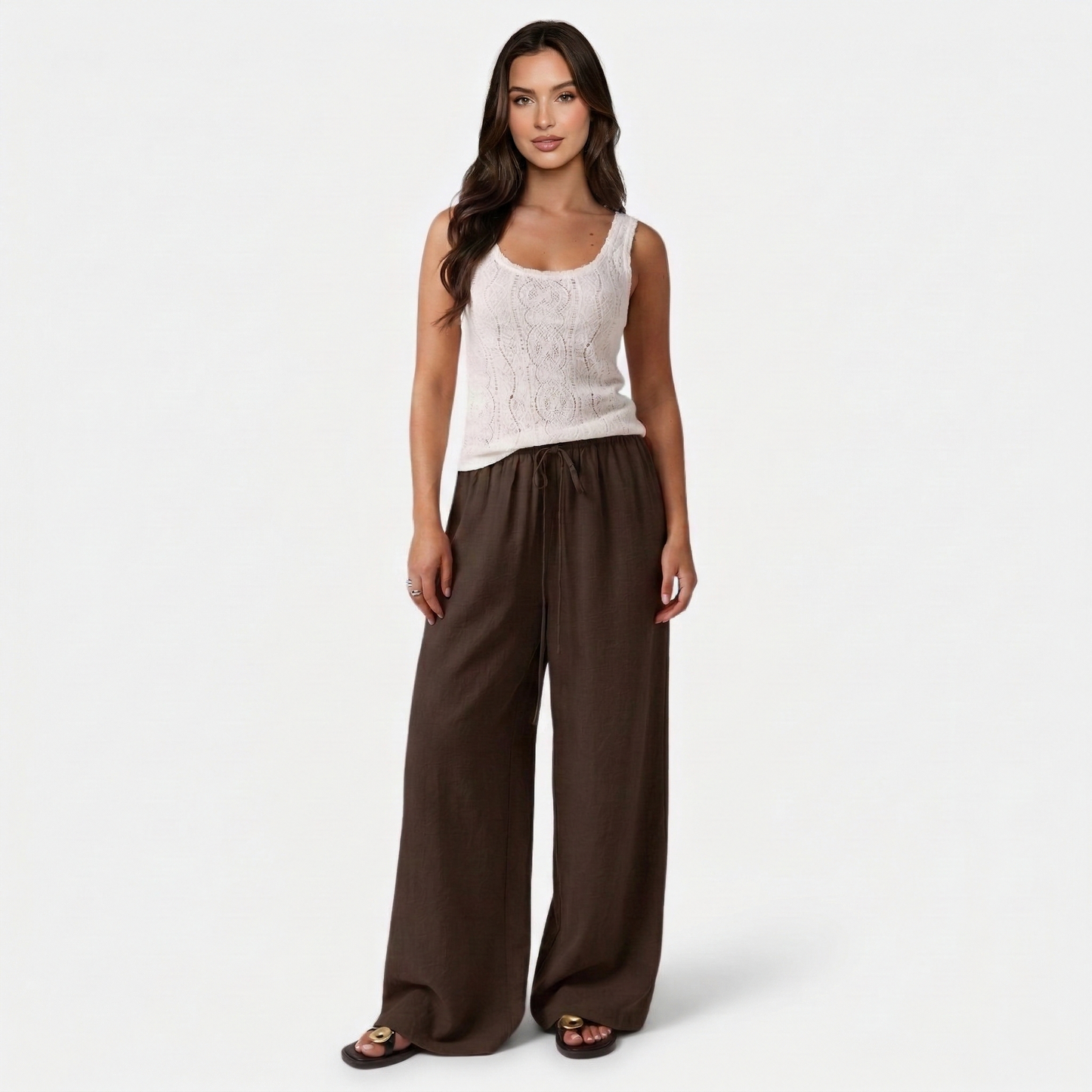 Wide Leg Trousers Women's Drawstring Waist