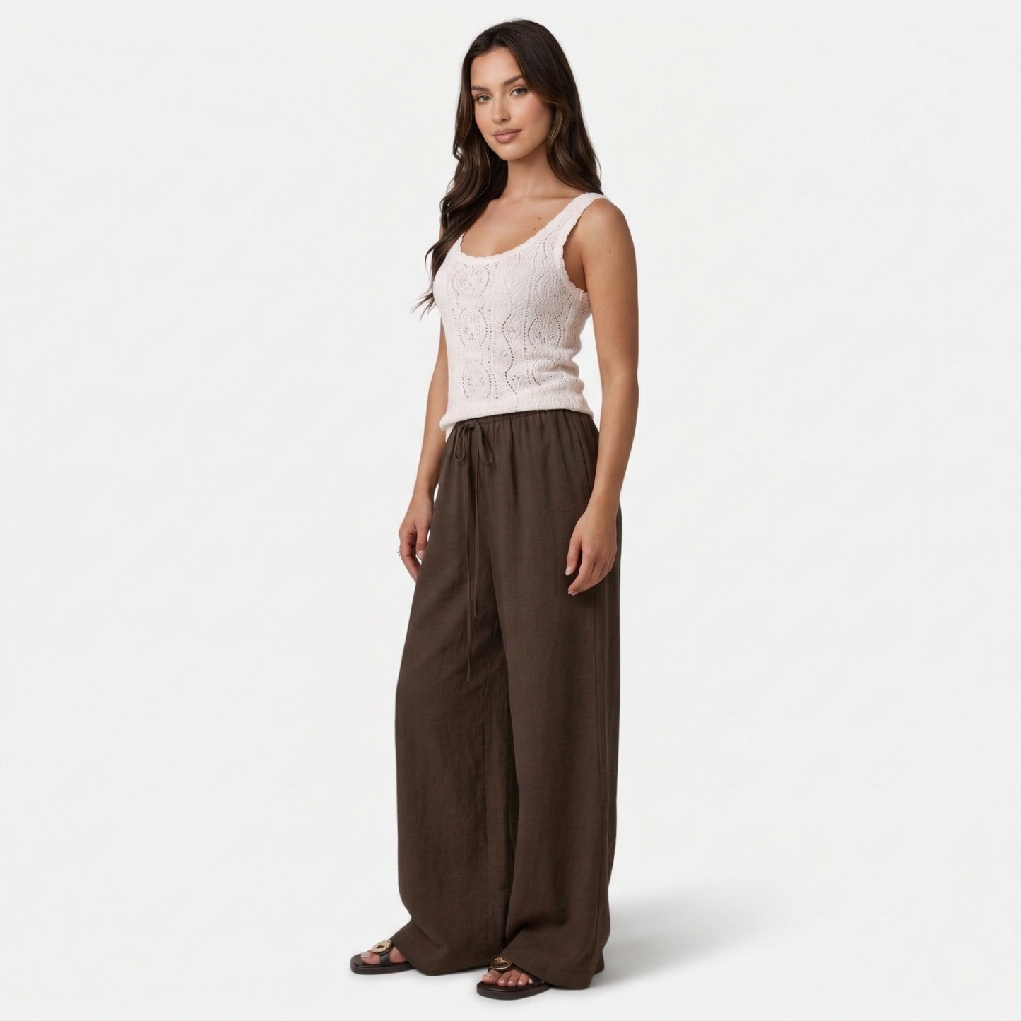 Wide Leg Trousers Women's Drawstring Waist