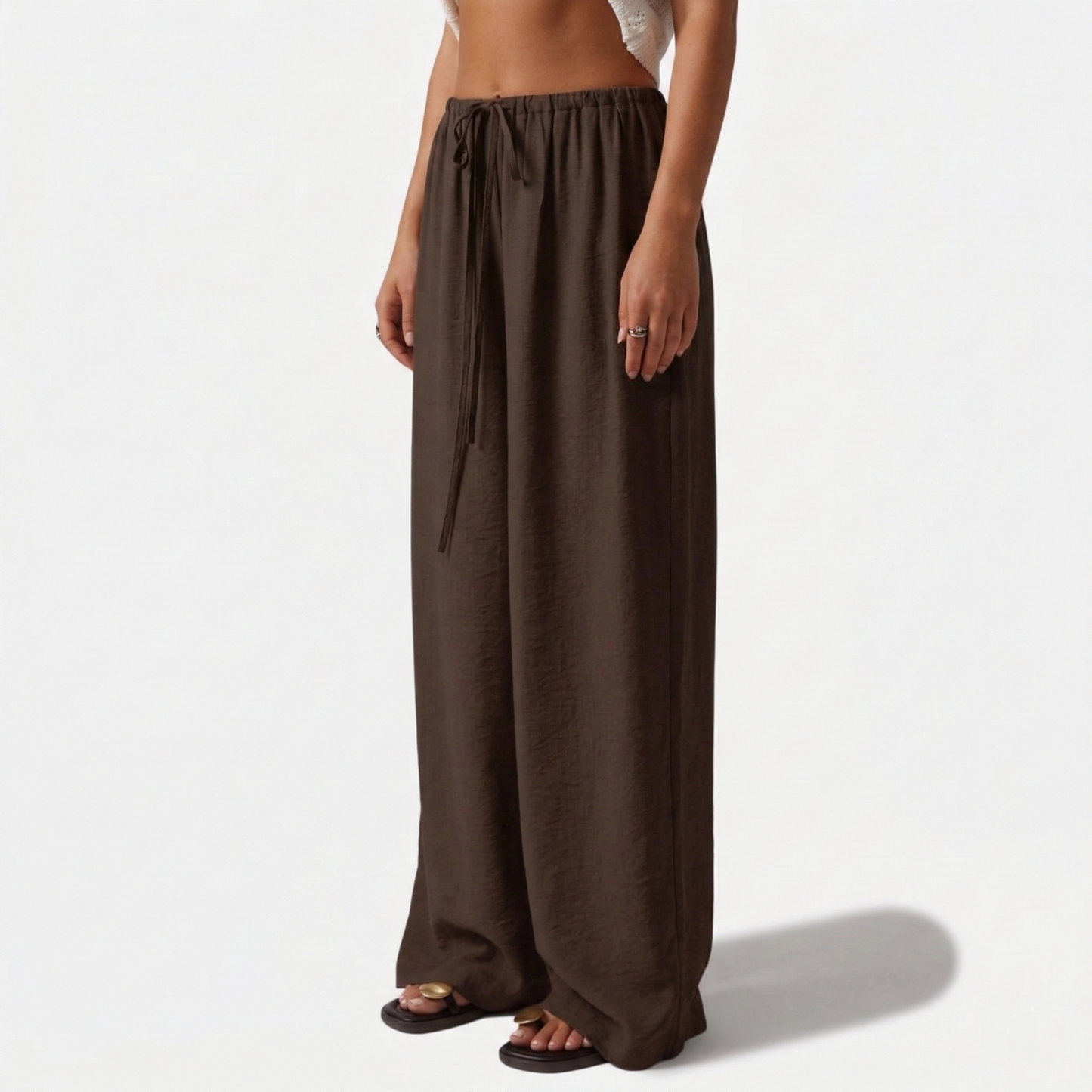 Wide Leg Trousers Women's Drawstring Waist