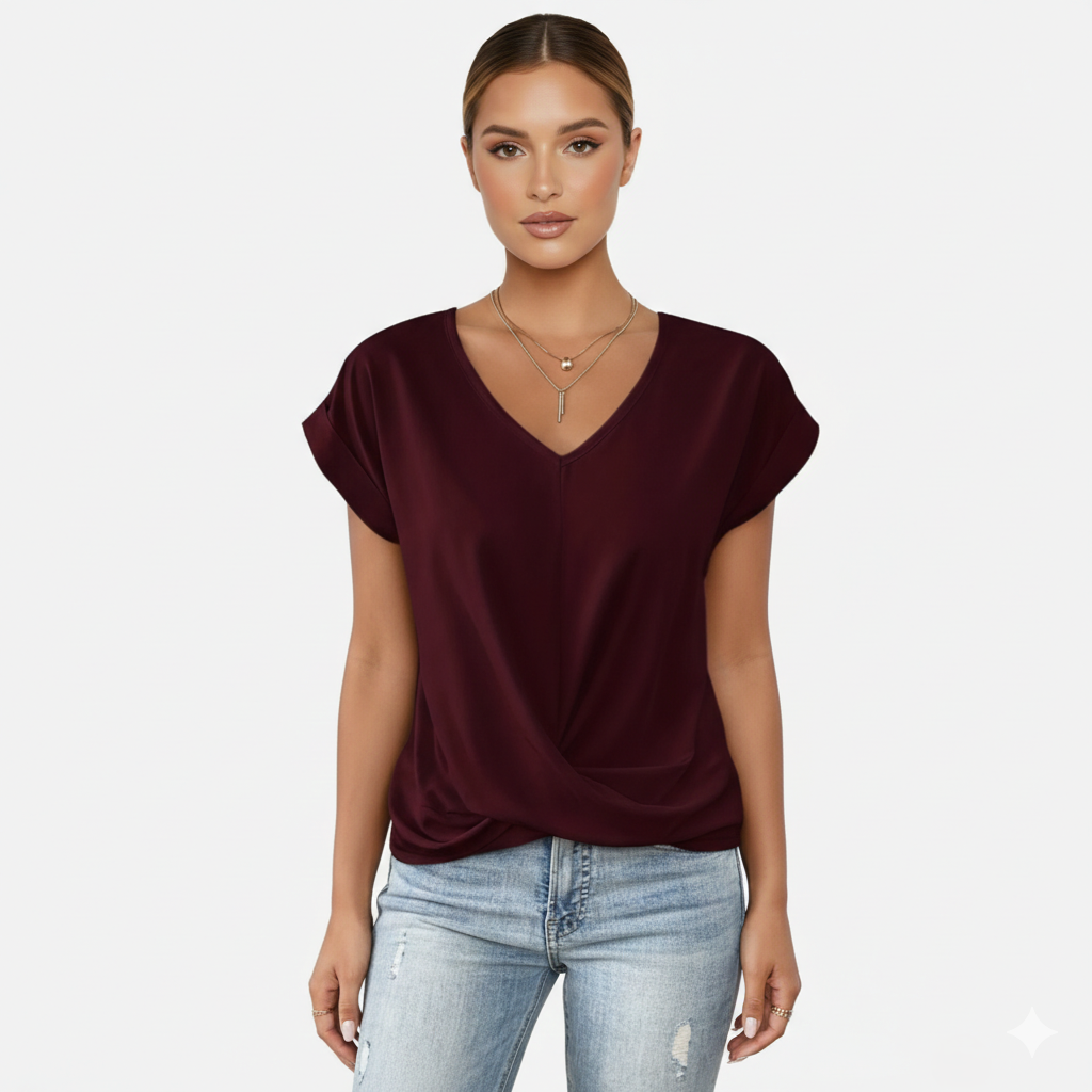 Blouse Women's V-neck Short Sleeve Twist Front