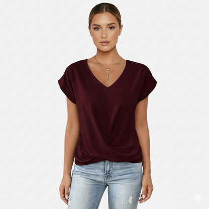 Blouse Women's V-neck Short Sleeve Twist Front