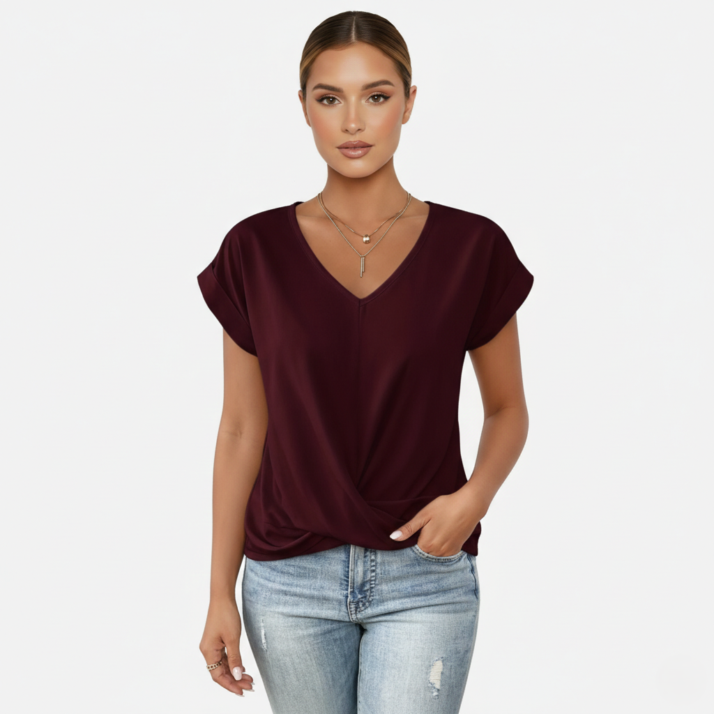 Blouse Women's V-neck Short Sleeve Twist Front