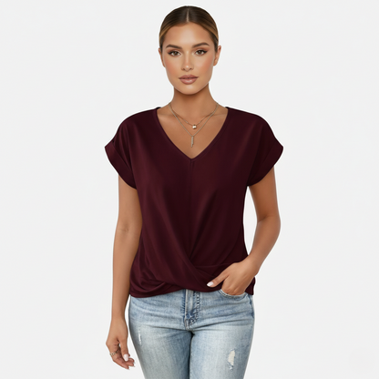 Blouse Women's V-neck Short Sleeve Twist Front
