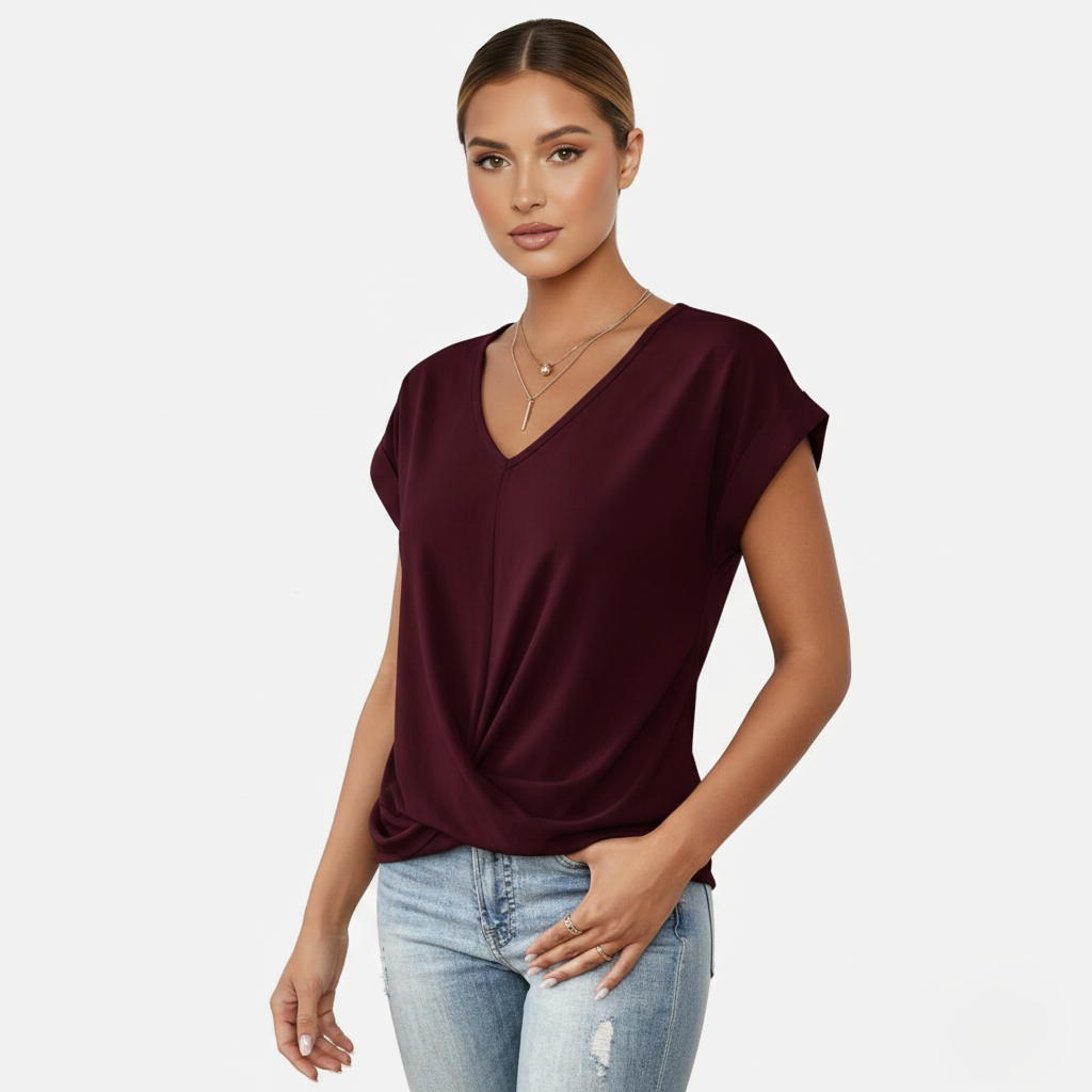 Blouse Women's V-neck Short Sleeve Twist Front