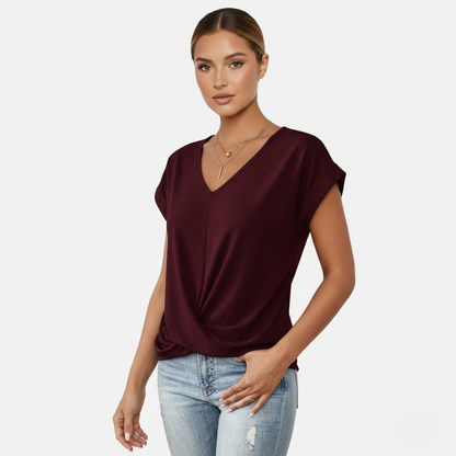 Blouse Women's V-neck Short Sleeve Twist Front