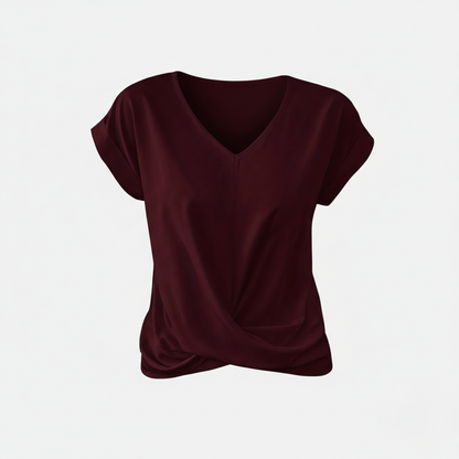 Blouse Women's V-neck Short Sleeve Twist Front